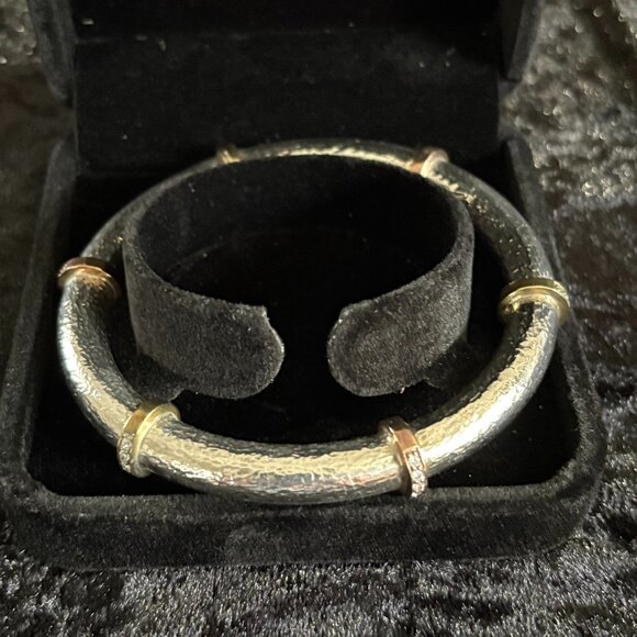 Silpada Hammered Sterling Silver CZ Radiance Bangle Bracelet B2831 - Picture 3 of 4